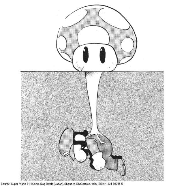 Image for article titled Terrible Mario Manga showing 1-UP fungus growing from dead plumber