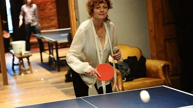 Susan Sarandon playing ping-pong