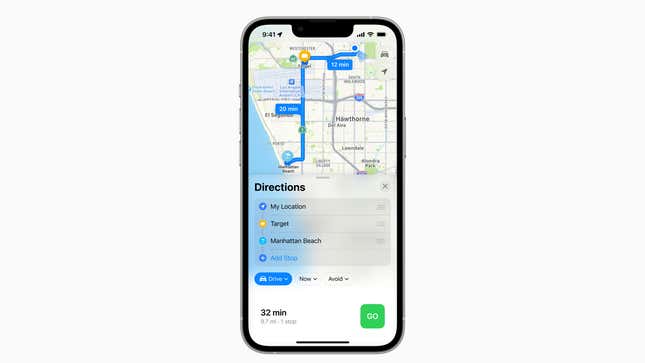 A photo of the multi-stops option on Apple Maps 