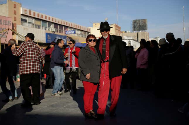 Yolanda Zuniga, 66, and her husband Antonio Carrillo, 65, pose for a photograph in Ciudad Juarez, Mexico.