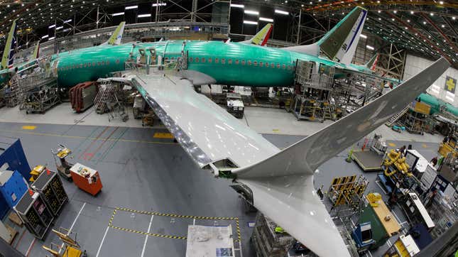 A 737 Max jet being assembled by Boeing at its Renton, Washington facility in March 2019.