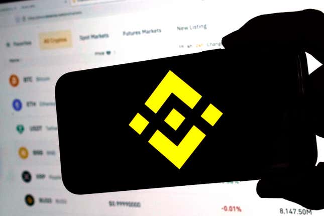 The logo for cryptocurrency site Binance appears on a mobile phone, in New York, Jan. 31, 2023. The CEO of Binance’s U.S. affiliate is leaving the crypto trading platform amid another round of job cuts. Binance.US CEO Brian Shroder is no longer with the company, a spokesperson confirmed to The Associated Press. The cryptocurrency exchange did not specify when or why Shroder departed, but said that chief legal officer Norman Reed is now acting as interim CEO. (AP Photo/Richard Drew)