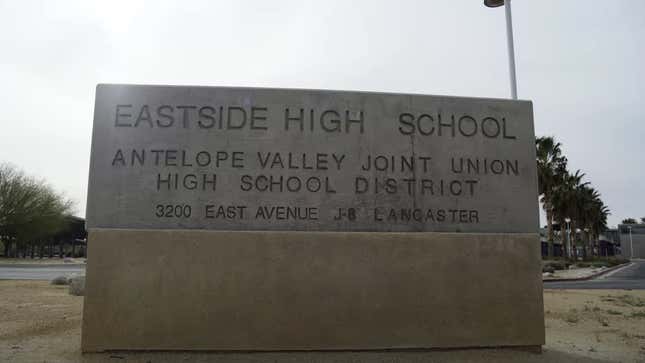 Eastside High School sign, located in Antelope Valley Joint Union High School District.