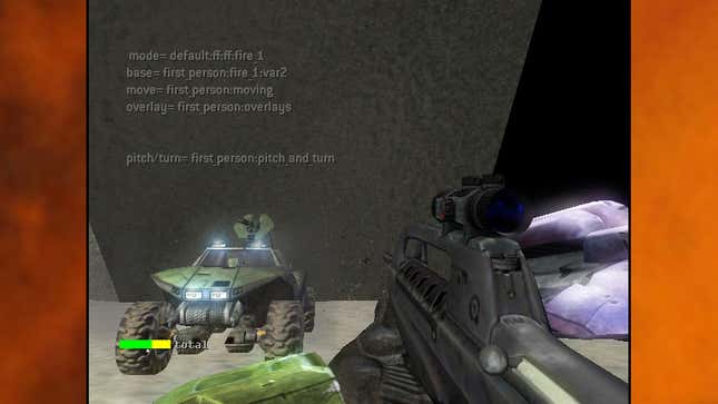 Development footage from Halo 2 shows off debugging information for animations and visual effects.