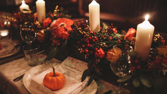 Restaurant place setting for Thanksgiving Dinner holiday meal