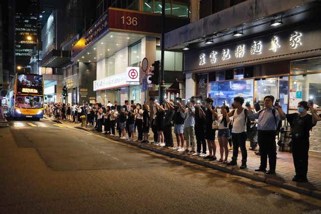 Supporters of Hong Kong’s pro-democracy movement gathered on both sides of the city’s harbor.