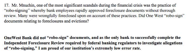 Image for article titled Why Donald Trump’s Treasury pick misled Congress about how his bank seized homes