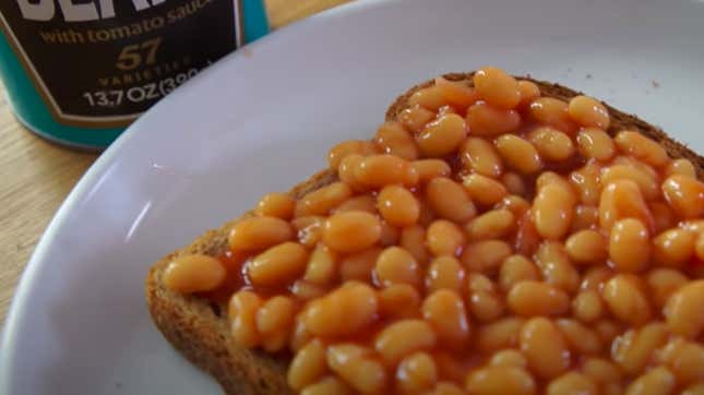 Close-up of baked beans on toast