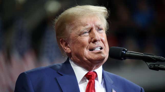 Former president Donald Trump speaks to supporters at a rally to support local candidates at the Mohegan Sun Arena on September 03, 2022 in Wilkes-Barre, Pennsylvania. Trump still denies that he lost the election against President Joe Biden and has encouraged his supporters to doubt the election process. Trump has backed Senate candidate Mehmet Oz and gubernatorial hopeful Doug Mastriano.