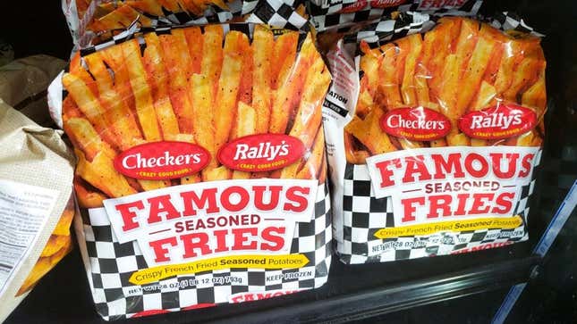 Checkers and Rally's famous seasoned fries in frozen section at grocery store