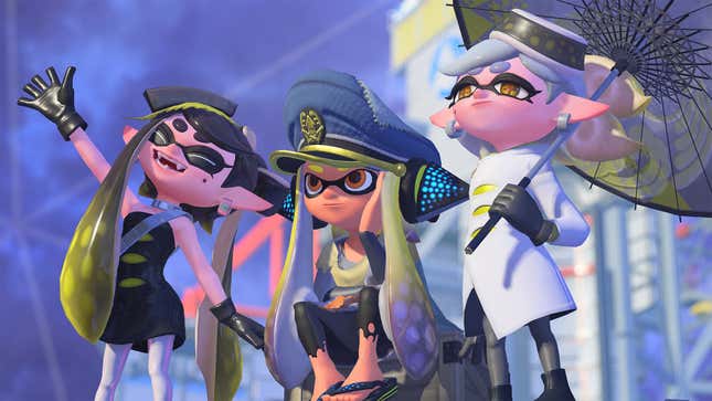 Splatoon 3's Squid kids huddle together and marvel at the Switch's 2022 lineup.