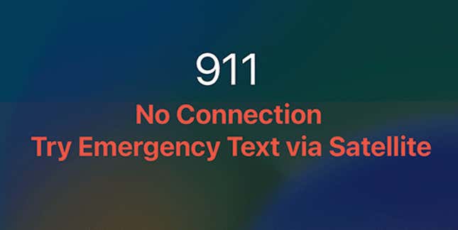 A screenshot showing what it will say on iOS when you need to text via Satellite