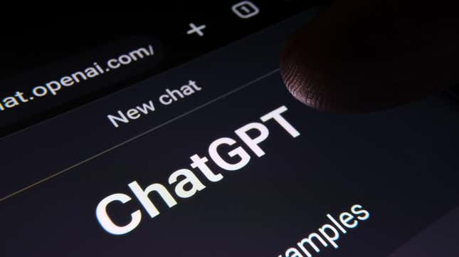 An illustration of someone tapping on ChatGPT's "new chat" button on the service's interface.