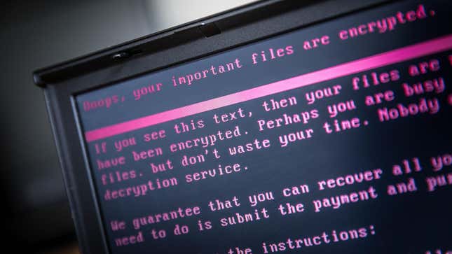 Ransomware displayed on the screen of a computer in Geldrop, the Netherlands in 2017.