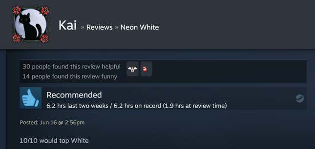 Image for article titled Neon White’s Steam Reviews Are Horny As Hell