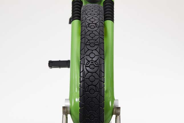 Close up of the Pokémon bicycle tire.