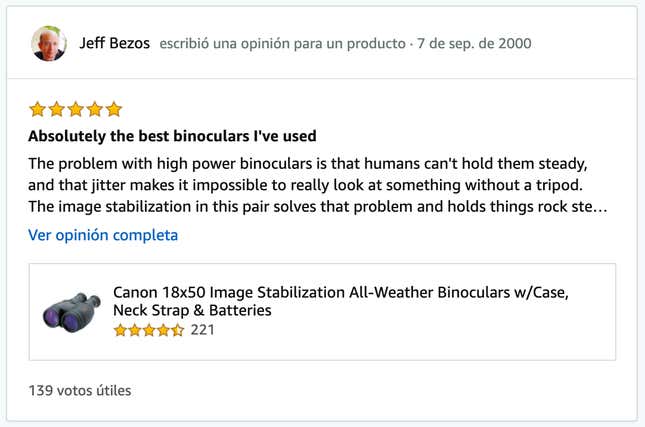 Imagen para el artículo titulado "Me gusta tanto la leche que la bebo desde que nací". Encuentran el perfil de Jeff Bezos en Amazon