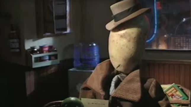 Screenshot of detective with potato head