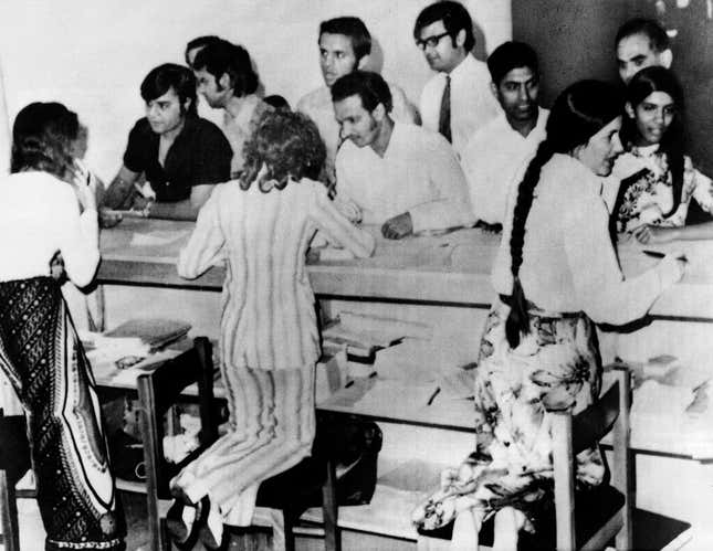 Ugandan south Asians board a ship bound for Bombay in 1972, at Mombasa Port in Kenya. They were part of the thousands of Asians expelled from Uganda under decree of president Idi Amin.