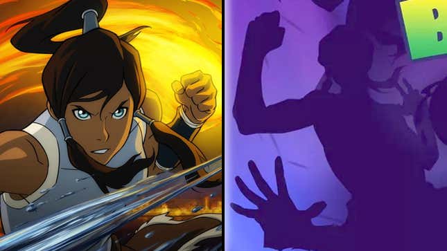 An image of Korra from the Avatar animated series alongside her silhouette on the Nickelodeon All-Star Brawl cover