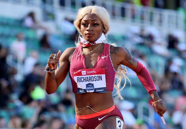 Sha’Carri Richardson runs in the Women 100 Meter first round but did not advance to the next round during the 2022 USATF outdoor Championships at Hayward Field on June 23, 2022 in Eugene, Oregon. (Photo by Andy Lyons/Getty Images)