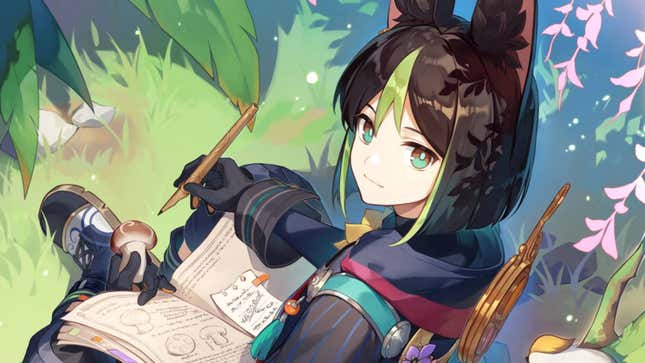 Tighnari writes notes underneath a tree.