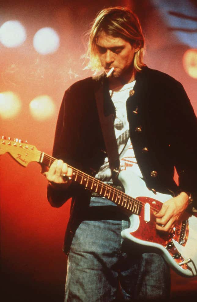 An undated file photo shows "Nirvana" lead singer and guitarist Kurt Cobain performing on stage. Living fast and dying young has long been part of rock 'n' roll lore. And in this case, statistics affirm the image, according to a study released Tuesday, Sept. 4, 2007. Researchers at Liverpool John Moores University, whose report appeared in the Journal of Epidemiology and Community Health, studied a sample of North American and British rock and pop stars and concluded they are more than twice as likely as the rest of the population to die an early death. The team analyzed the stars of rock, punk, rap, R&B, electronic and new age genres in the "All Time Top 1,000" albums, published in 2000. They then analyzed the artists - ranging from the late Elvis Presley to the still lively rapper Eminem tabulating how many had died and at what age. Cobain committed suicide at his home in Seattle on April 8, 1994.
