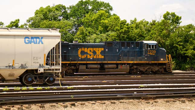 A CSX train parked in a rail yard in Nashville, Tennessee, US, on Tuesday, June 13, 2023. CSX Corp. is scheduled to release earnings figures on July 20.