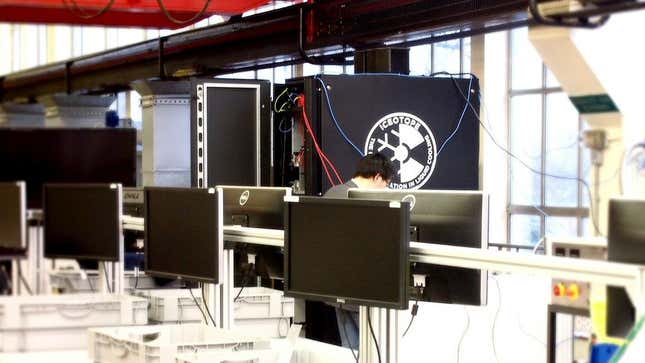 At the University of Leeds, a rack of liquid-cooled Iceotope servers dump their heat into a radiator—which keeps the lab warm all winter long.