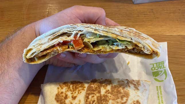 The Taco Bell Big Cheez-It Crunchwrap Supreme, shown in cross-section