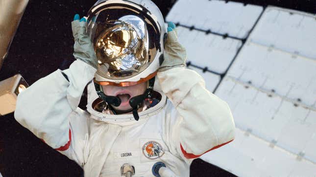 Image for article titled Astronaut Lifts Helmet To Sneak Quick Forbidden Gulp Of Space Air