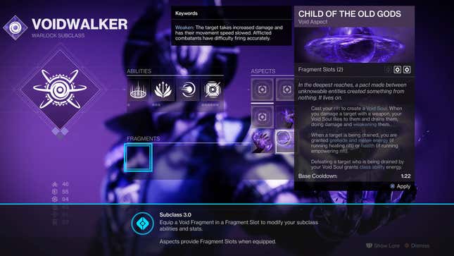 The menu for void abilities shows the game's recent Void 3.0 overhaul.