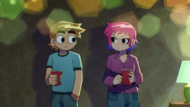 Animated Scott and Ramona in Scott Pilgrim Takes Off