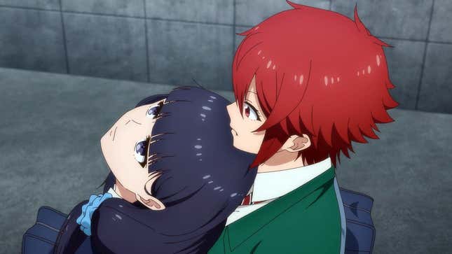 Misuzu gazes up at Tomo while leaning against her chest.