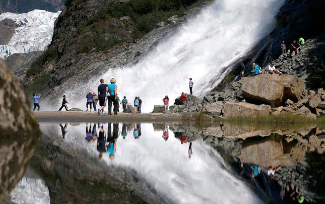 Tourists visiting the Mendenhall Glacier in the Tongass National Forest.