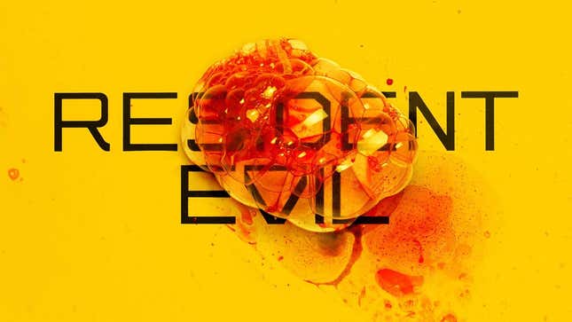 Resident Evil Netflix logo covered in blood and spit. 