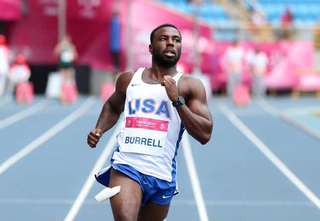United States’ Cameron Malik Burrell finishes during men’s 100m Round 1 Heat at the 29th Summer Universiade in Taipei, Taiwan, Wednesday, Aug. 23, 2017.