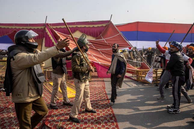 Clash reported between the farmers and the Delhi police on Jan. 26.