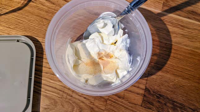 country crock with dehydrated garlic on top