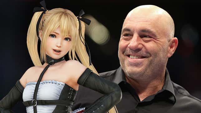 A photo edit shows Joe Rogan smiling at Dead Or Alive's Marie Rose.