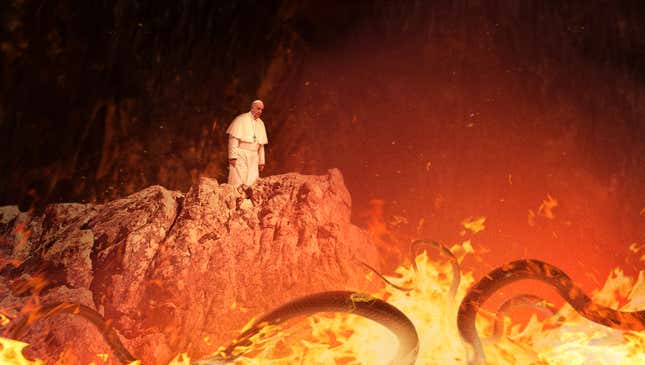 Image for article titled Pope Francis Finds Self In Hell After Taking Wrong Turn In Vatican Catacombs