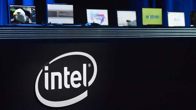 Laptop computers are displayed during an Intel press event for CES 2020 in January.