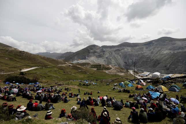 Hundreds of miners camped out at a copper mine in Peru, protesting working conditions.