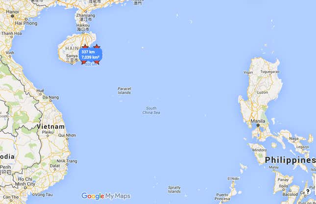 The area China cordoned off for military drills running July 19-21.