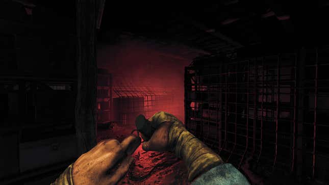 The amnesia: The bunker protagonist stands in front of a red traffic light.