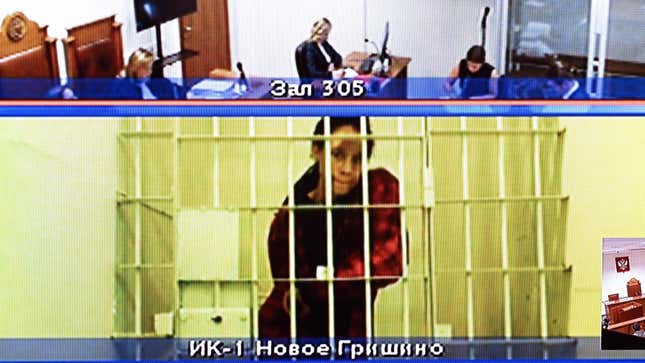 Brittney Griner appears at the Moscow regional court for her appeal sentencing via a video link from a remand prison.