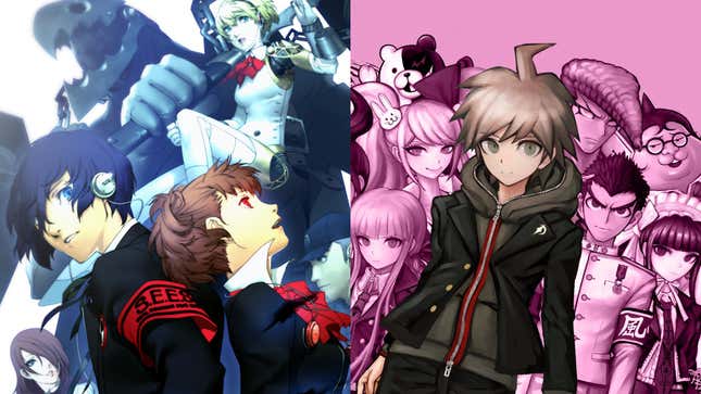 Two art pieces are shown depicting members of Persona 3 and Danganronpa: Trigger Happy Havoc's casts.