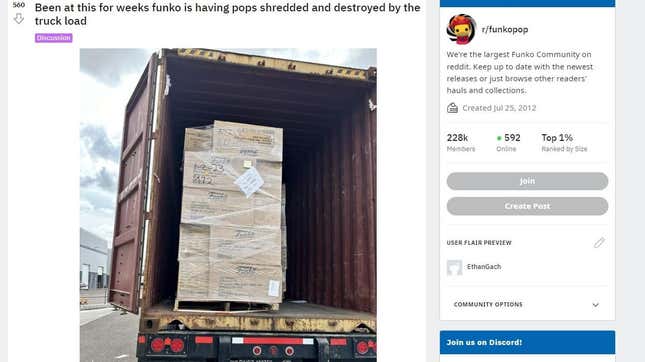 A screenshot shows a truck full of Funko Pops.