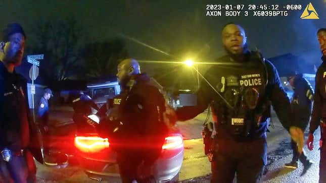 The image from video released on Jan. 27, 2023, by the City of Memphis, shows police officers talking after a brutal attack on Tyre Nichols by five Memphis police officers on Jan. 7, 2023, in Memphis, Tenn. Nichols died on Jan. 10. The five officers have since been fired and charged with second-degree murder and other offenses. 