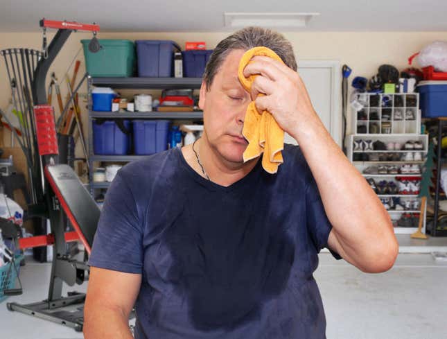 Image for article titled Area Man Too Weak To Carry Dust-Covered Bowflex Out To Curb